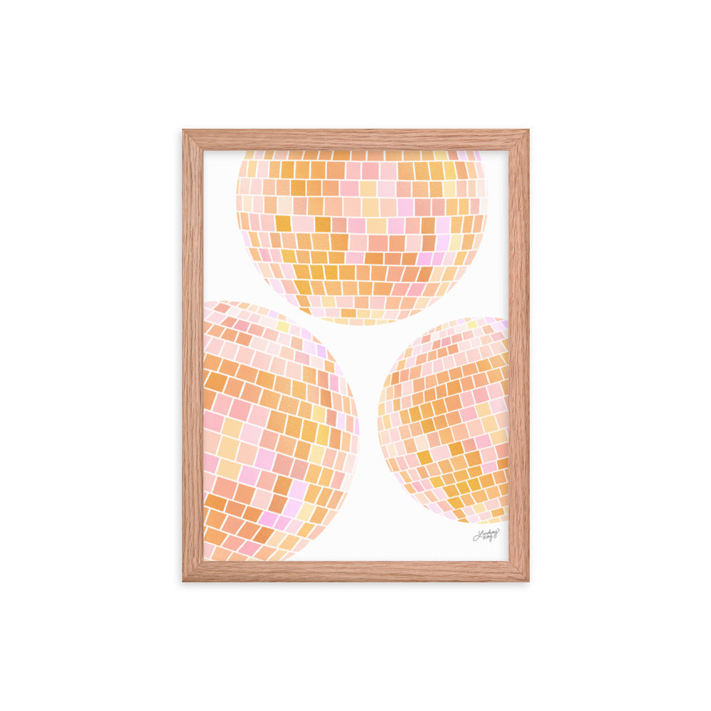 Ilustración de bolas de discoteca amarillas - Lámina Enmarcada Mate