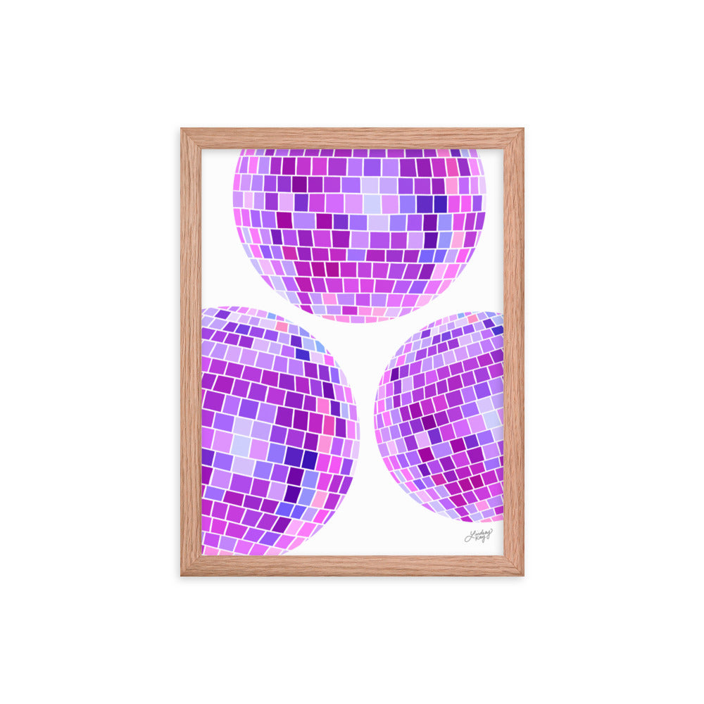 Illustration de boules disco violettes - Impression mate encadrée