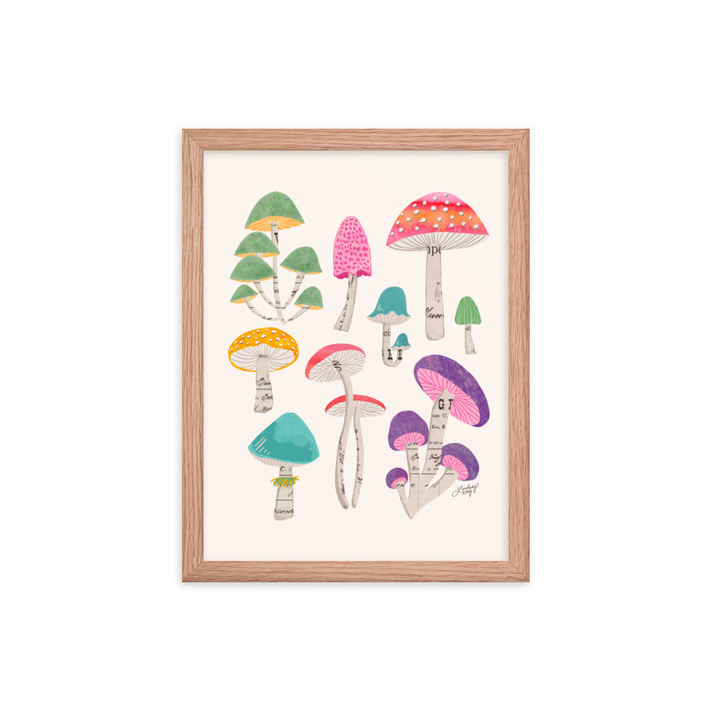 Color Mushrooms Collage Illustration - Framed Matte Print