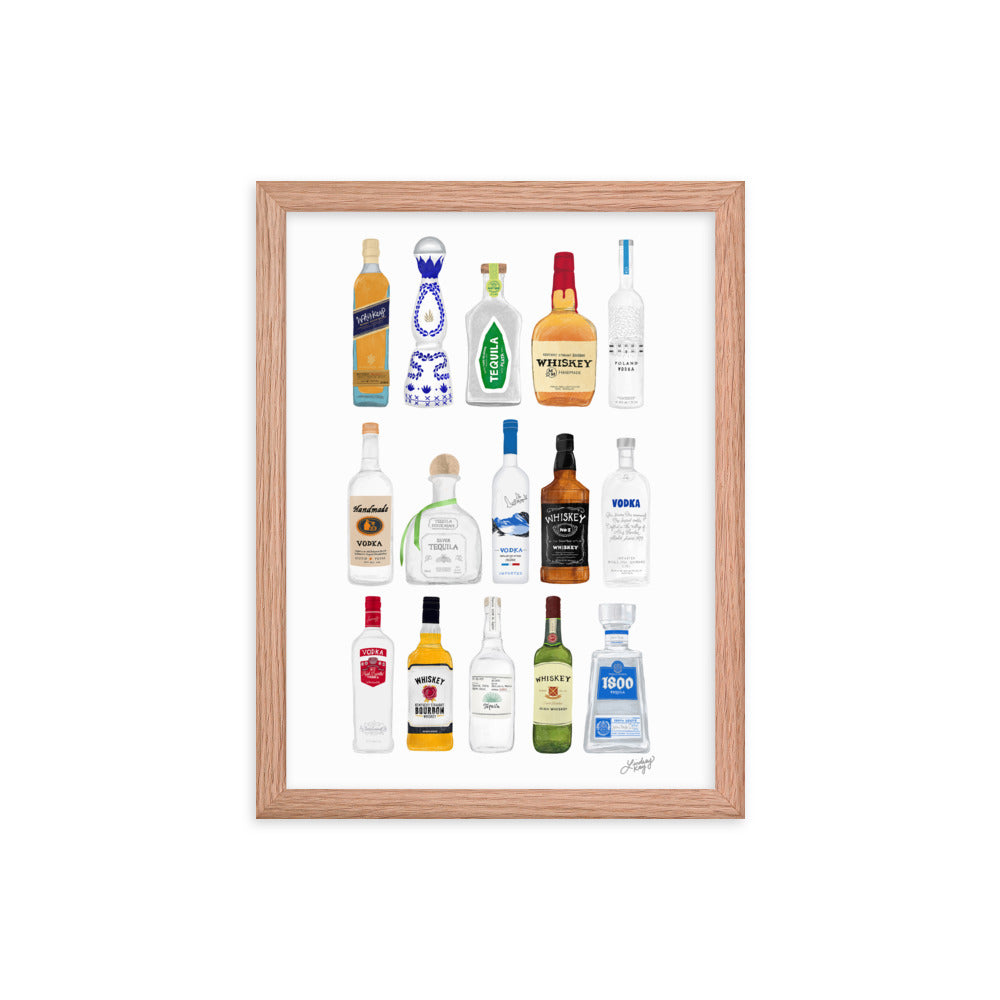 Whiskey, Tequila and Vodka Bottles Illustration - Framed Matte Print - Lindsey Kay Collective