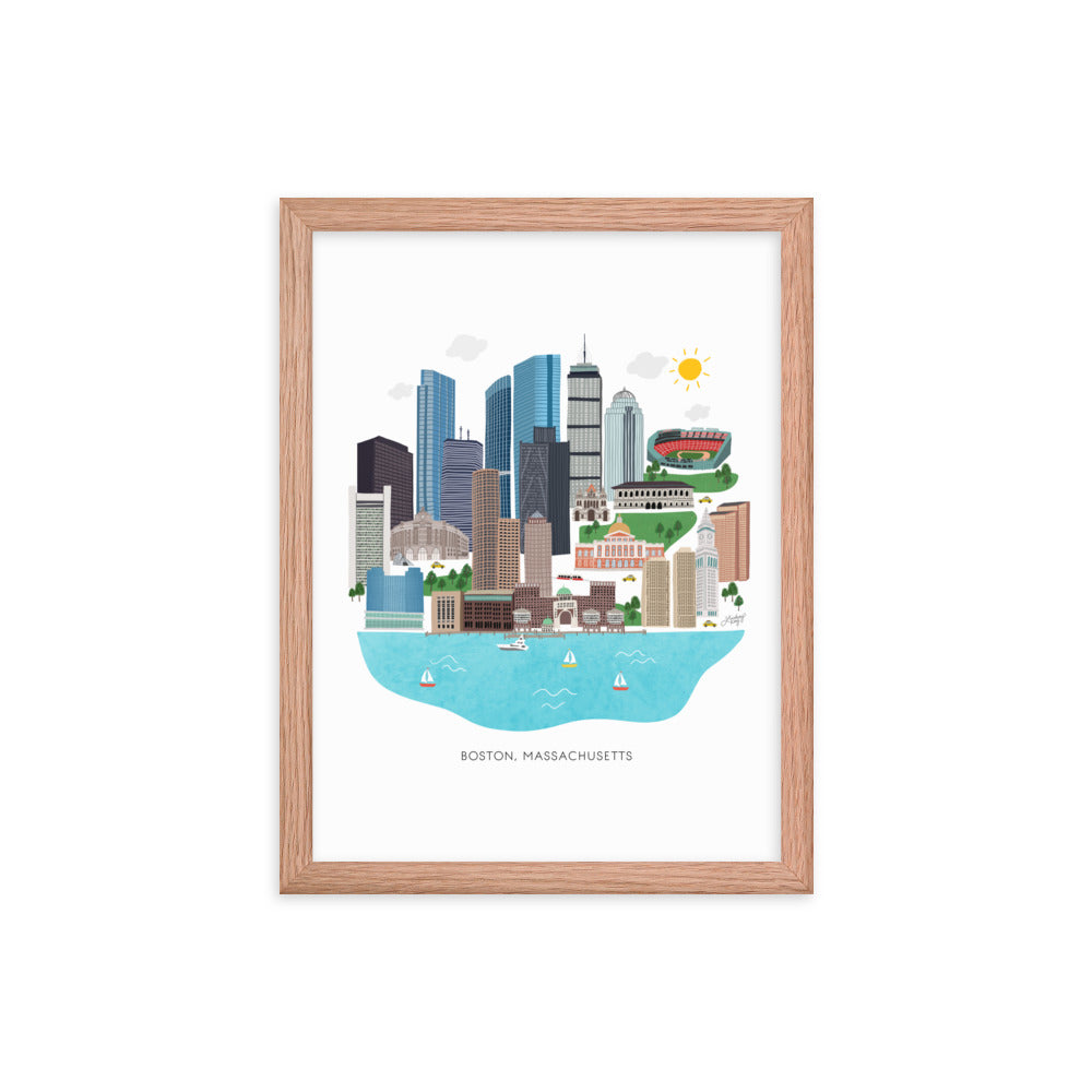 Boston Skyline Illustration - Impression mate encadrée