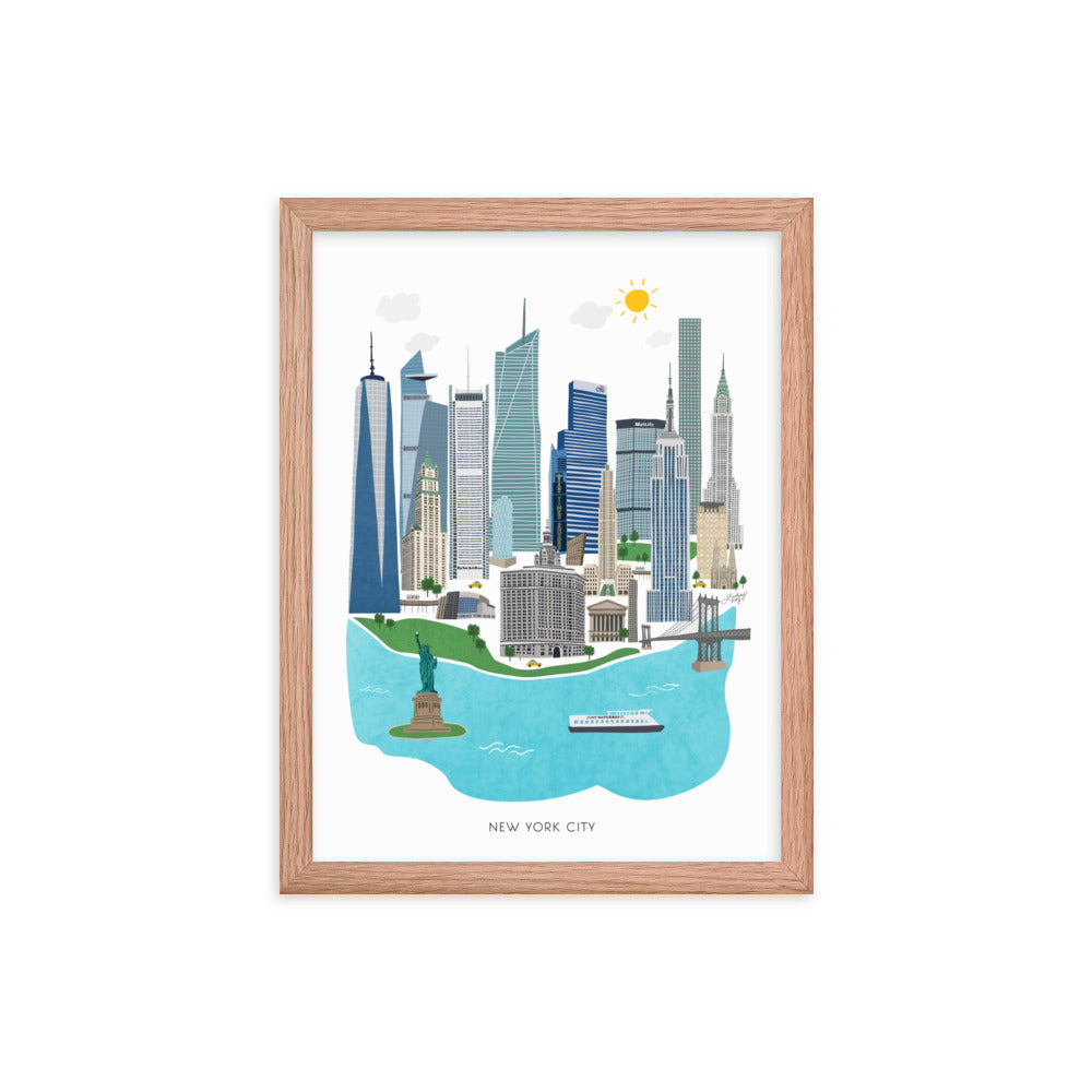 Illustration de la ville de New York - Impression d’art mate encadrée