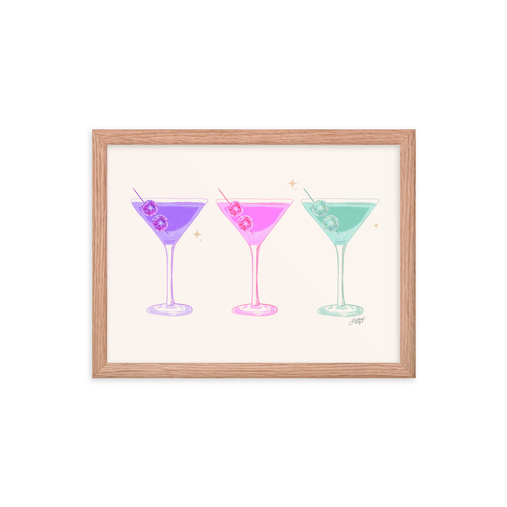 Disco Balls Martini Glasses - Framed Matte Print