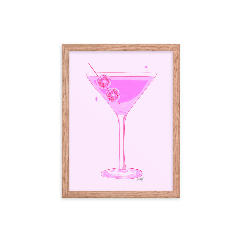 Disco Ball Martini Illustration - Framed Matte Print