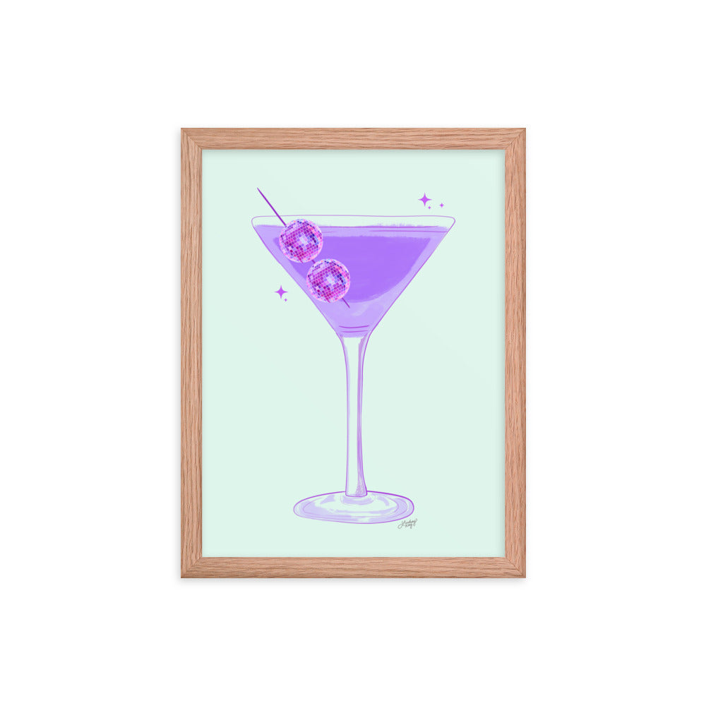 Disco Ball Martini Illustration - Framed Matte Print