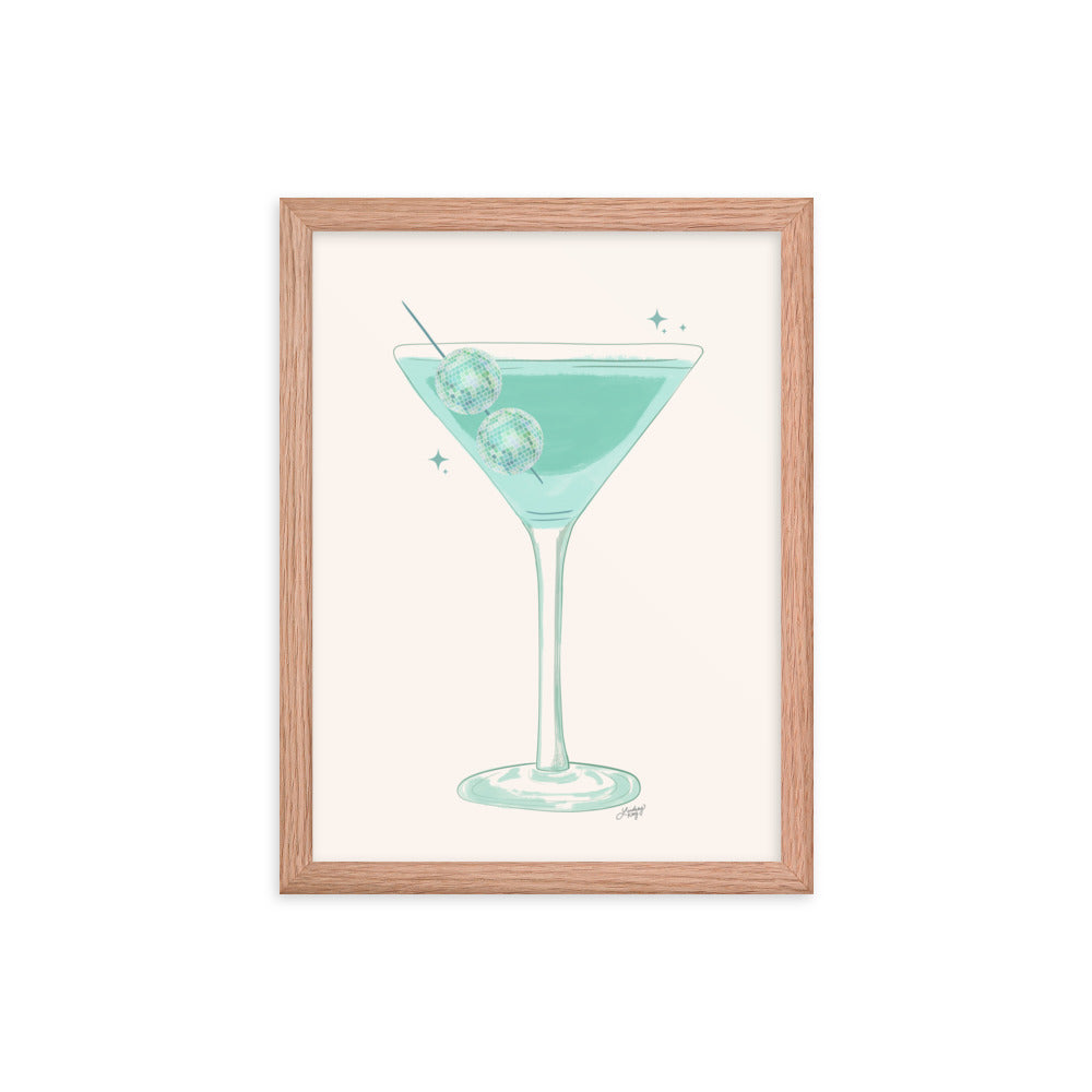Disco Ball Martini Illustration - Framed Matte Print
