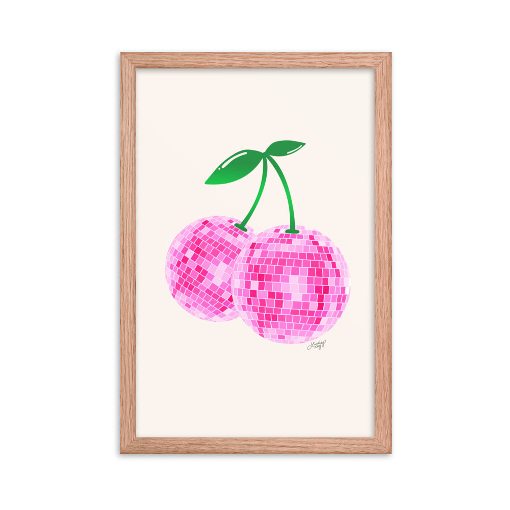 Cerises Disco Ball (Palette Rose) - Impression mate encadrée