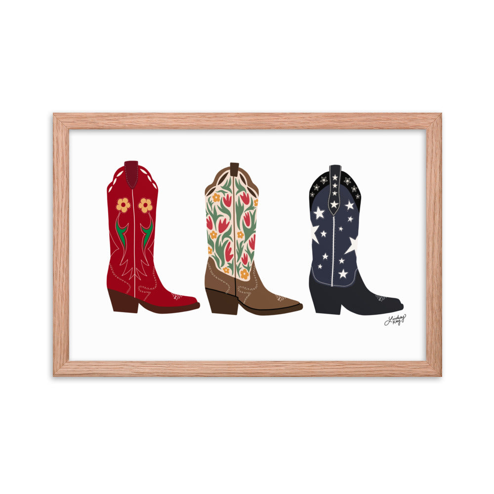Cowboy Boots Illustration - Framed Matte Print