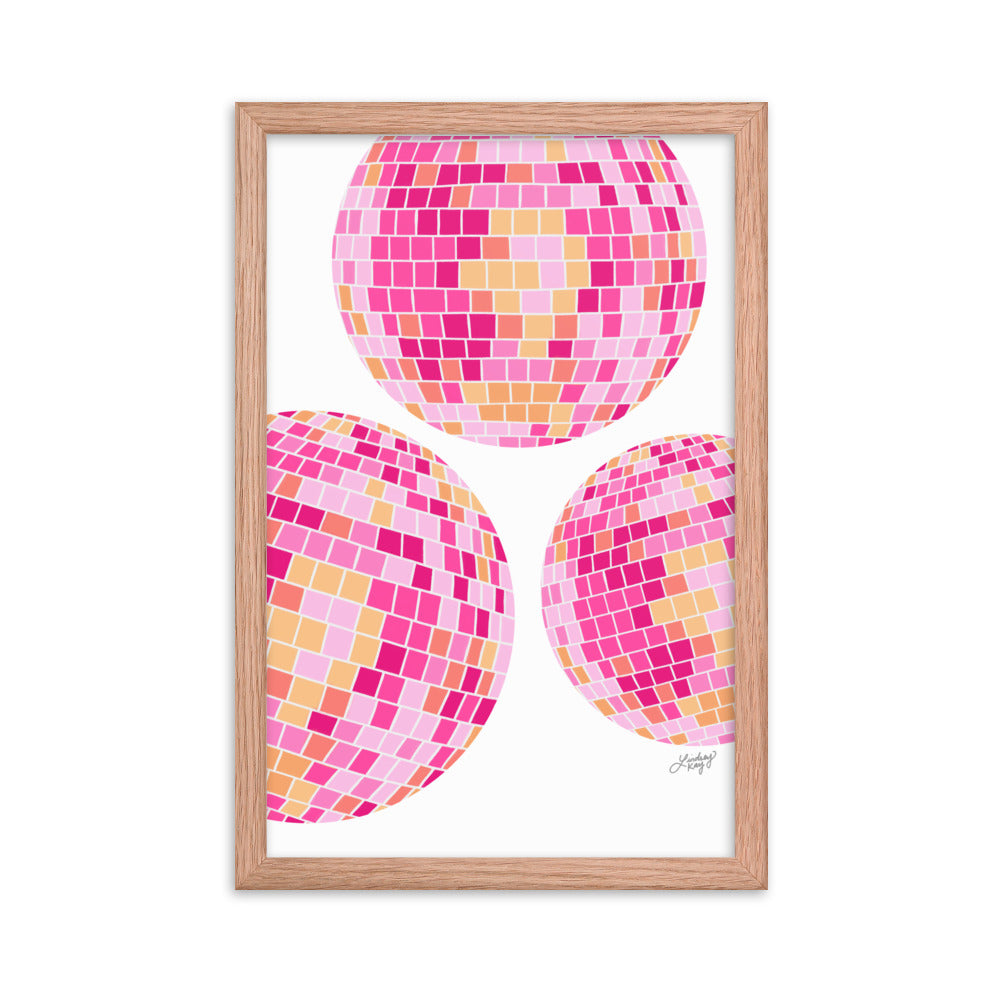 Bolas de discoteca (paleta rosa/amarilla) - Impresión mate enmarcada