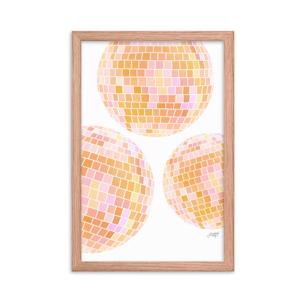 Ilustración de bolas de discoteca amarillas - Lámina Enmarcada Mate