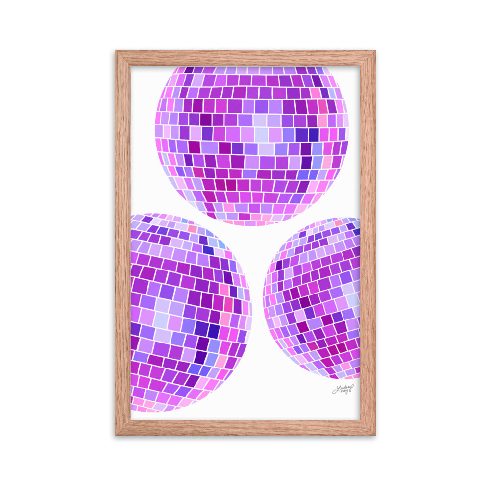 Illustration de boules disco violettes - Impression mate encadrée