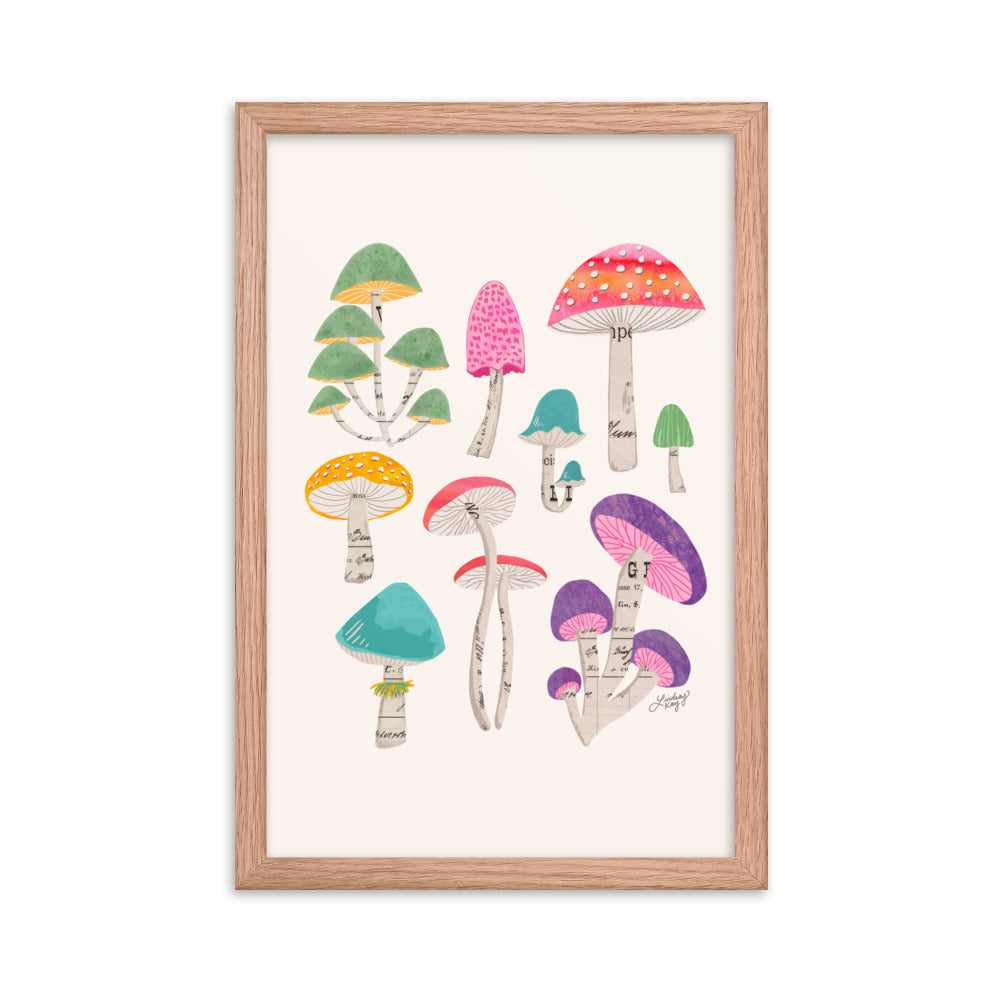 Color Mushrooms Collage Illustration - Framed Matte Print - Lindsey Kay Collective