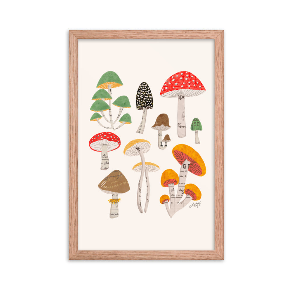 Mushroom Collage Illustration - Framed Matte Print - Lindsey Kay Collective