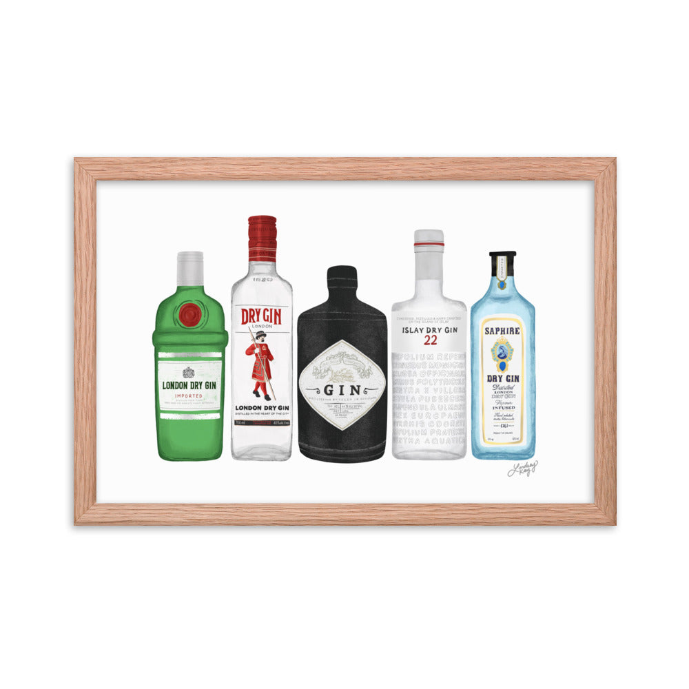 Gin Bottles Illustration - Framed Matte Print - Lindsey Kay Collective