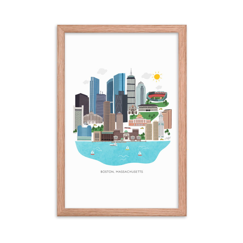 Boston Skyline Illustration - Impression mate encadrée
