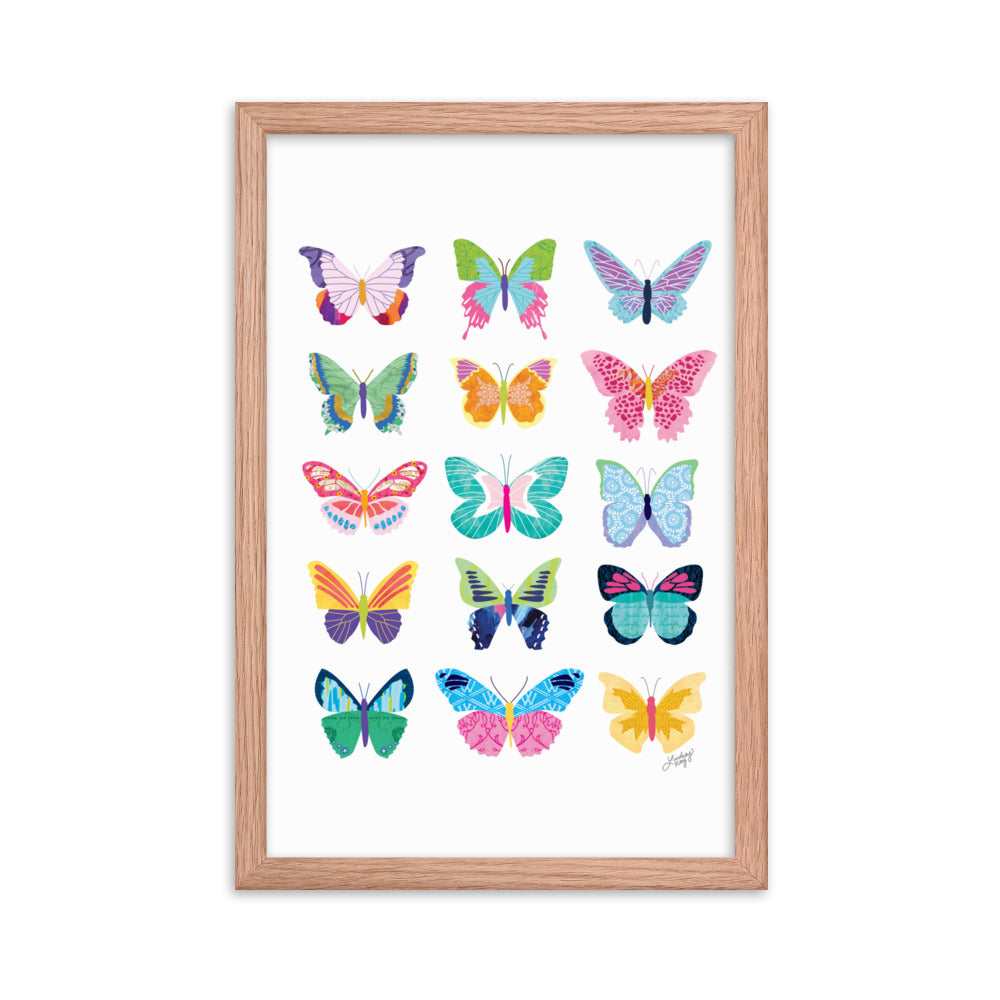 Collage de papillons colorés - Impression mate encadrée