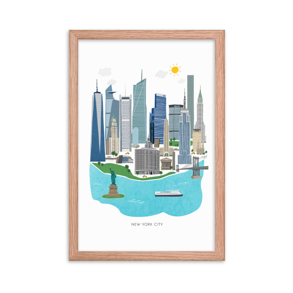 Illustration de la ville de New York - Impression d’art mate encadrée