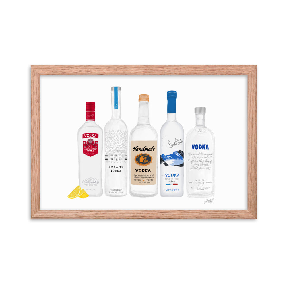 Illustration de bouteilles de vodka - Impression mate encadrée