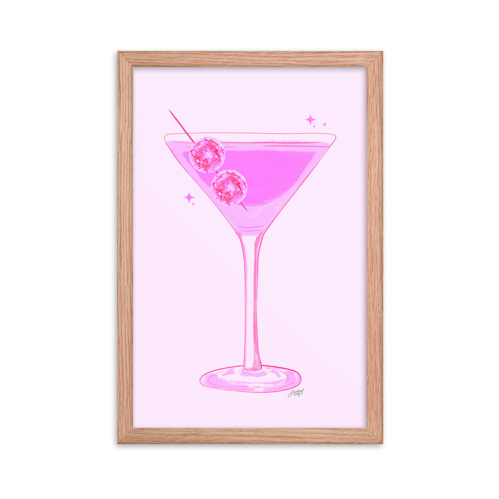 Disco Ball Martini Illustration - Framed Matte Print