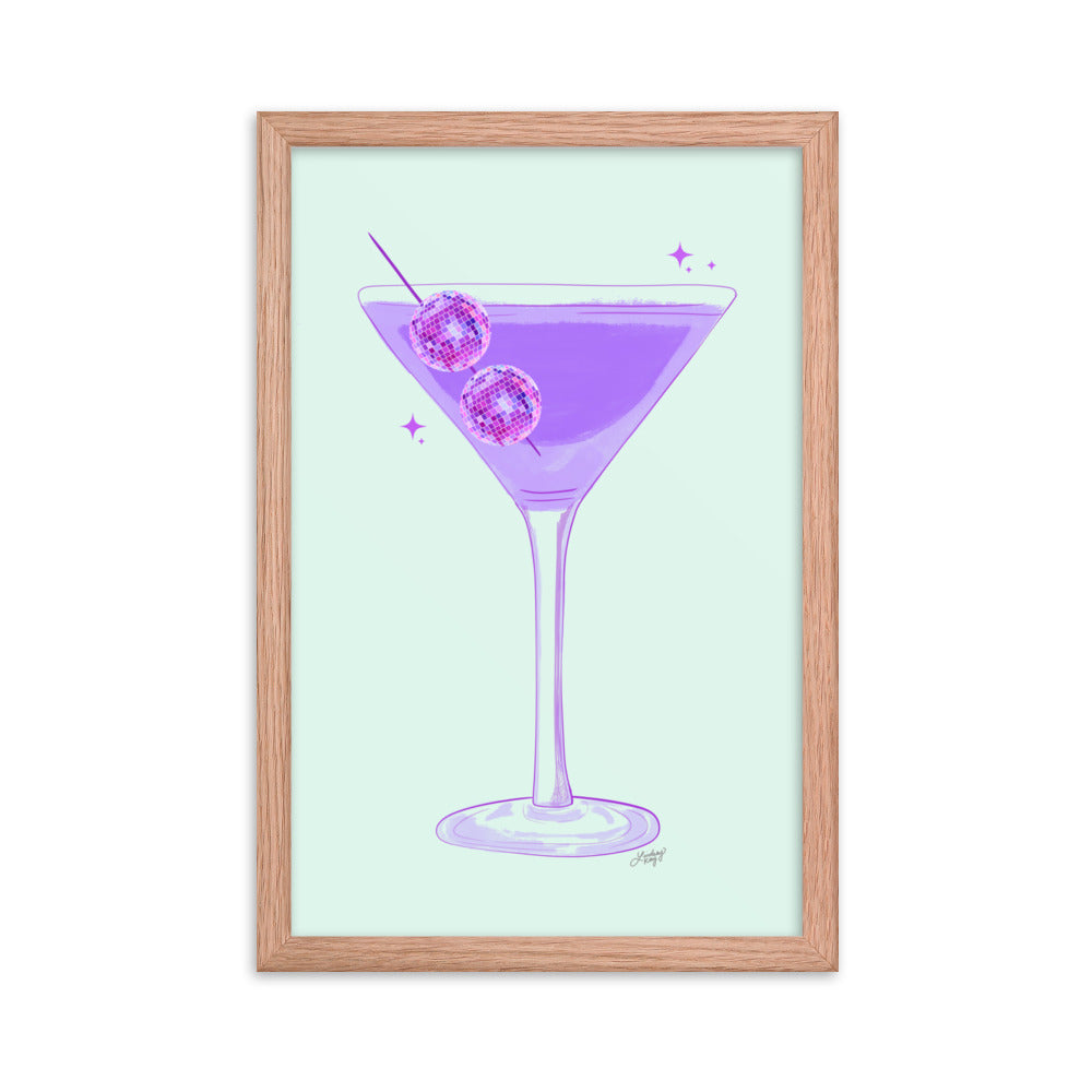 Disco Ball Martini Illustration - Framed Matte Print