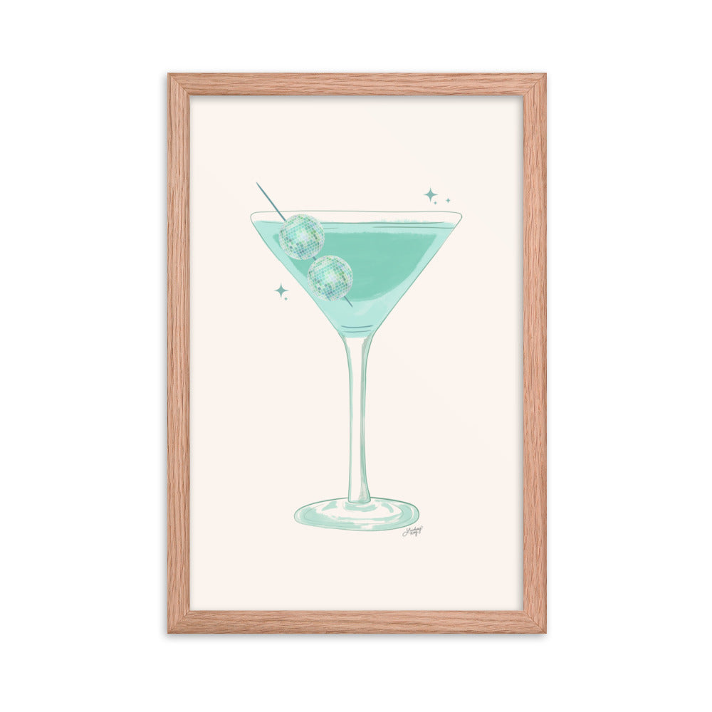 Disco Ball Martini Illustration - Framed Matte Print