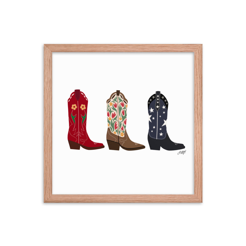 Cowboy Boots Illustration - Framed Matte Print