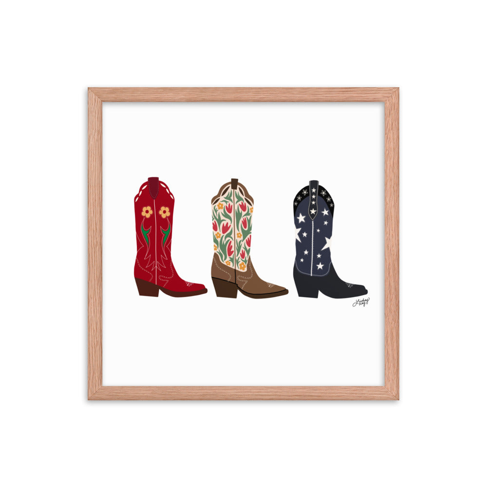 Cowboy Boots Illustration - Framed Matte Print