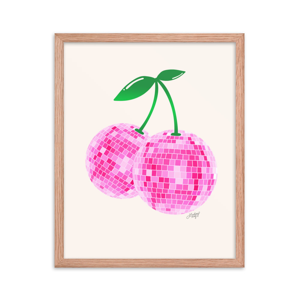 Cerises Disco Ball (Palette Rose) - Impression mate encadrée