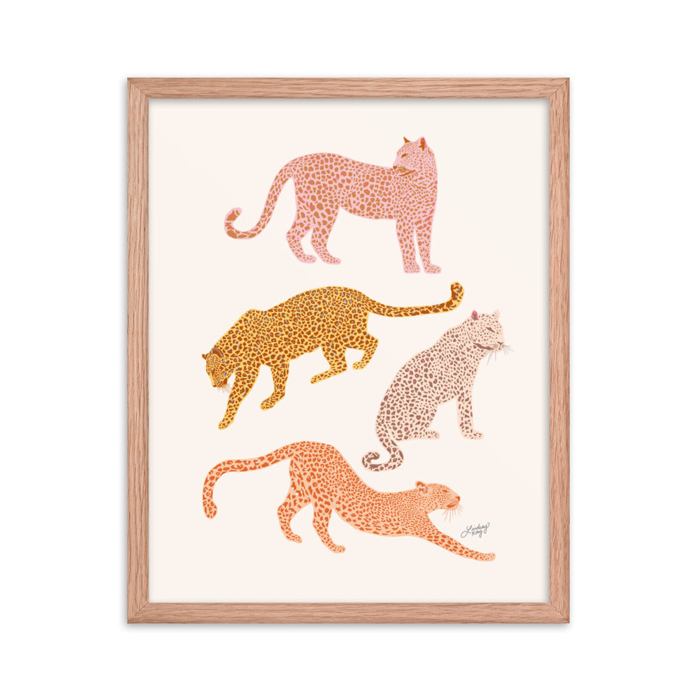 Leopards Illustration (Warm Palette) - Framed Matte Print - Lindsey Kay Collective