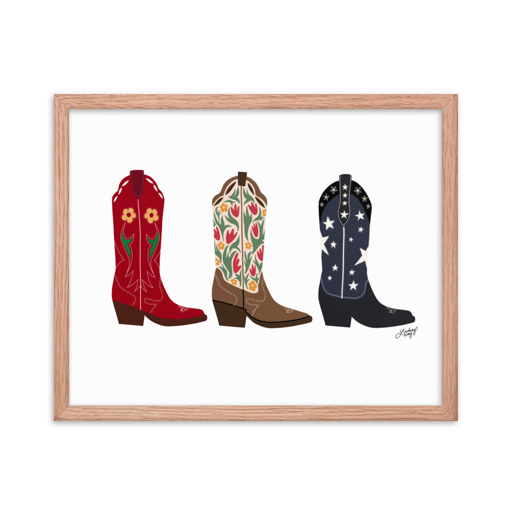 Cowboy Boots Illustration - Framed Matte Print