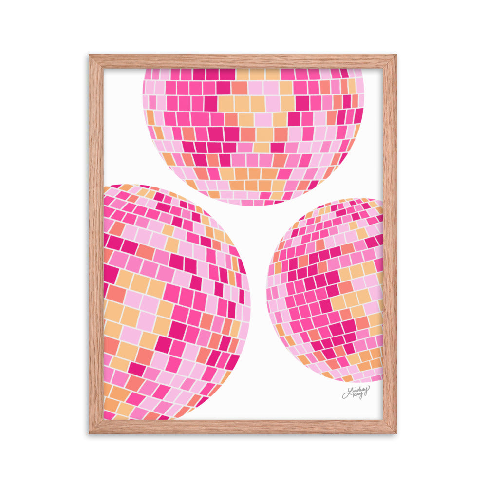 Disco Balls (Pink/Yellow Palette) - Framed Matte Print
