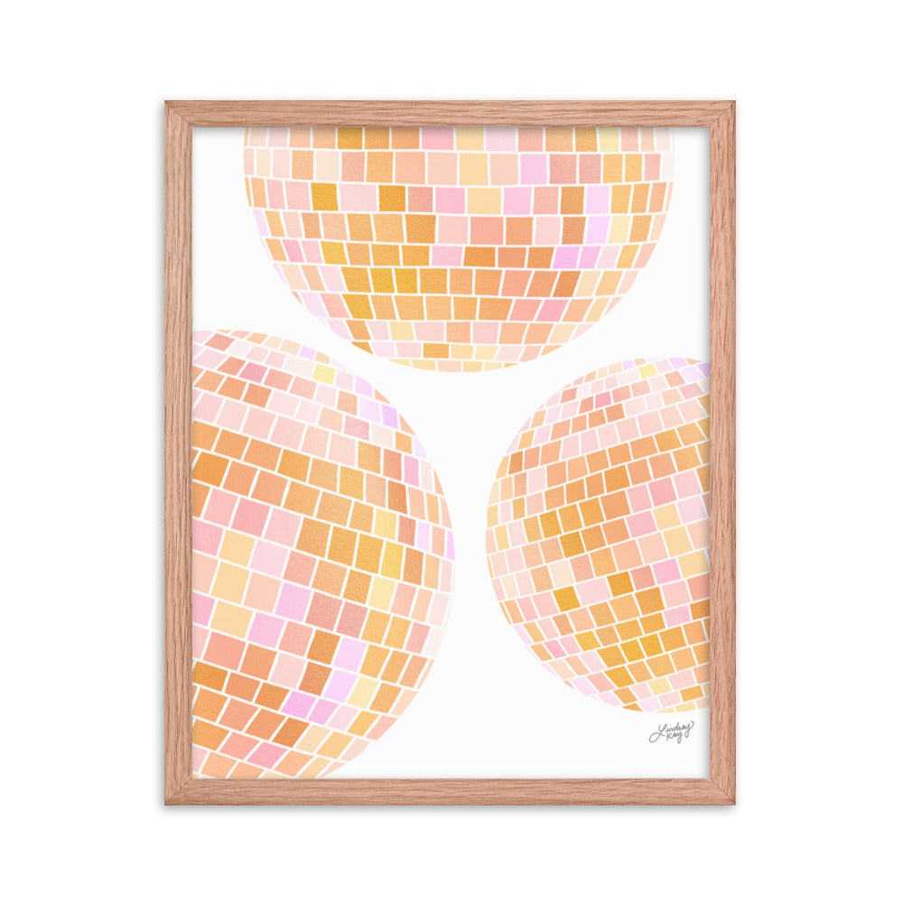 Yellow Disco Balls Illustration - Framed Matte Print