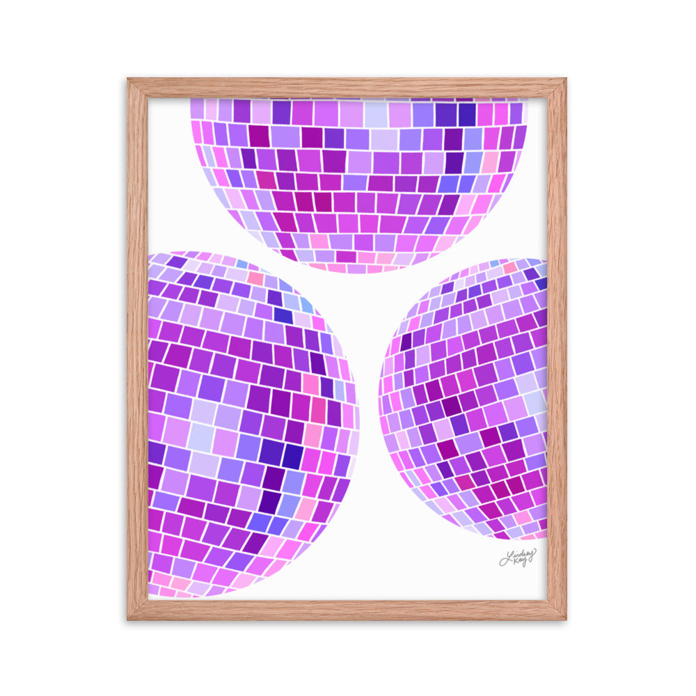 Illustration de boules disco violettes - Impression mate encadrée