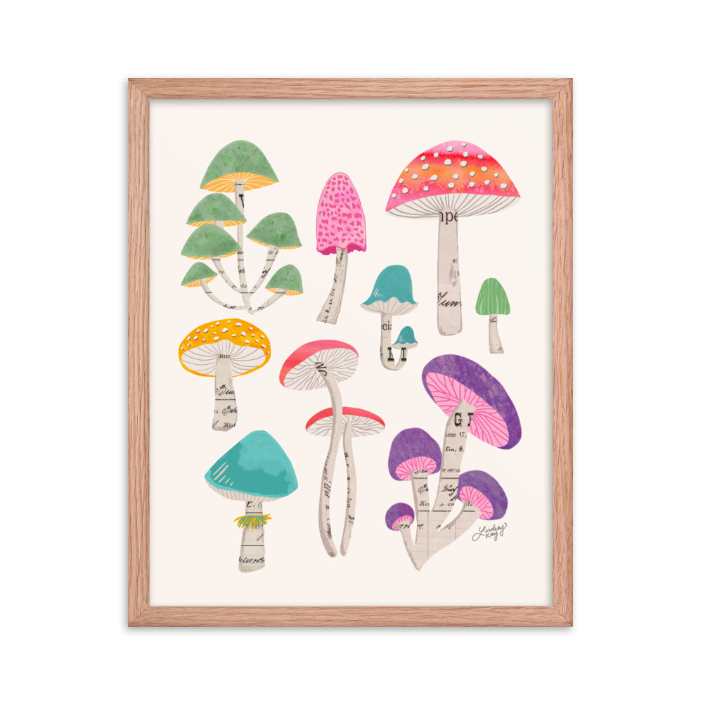 Color Mushrooms Collage Illustration - Framed Matte Print - Lindsey Kay Collective