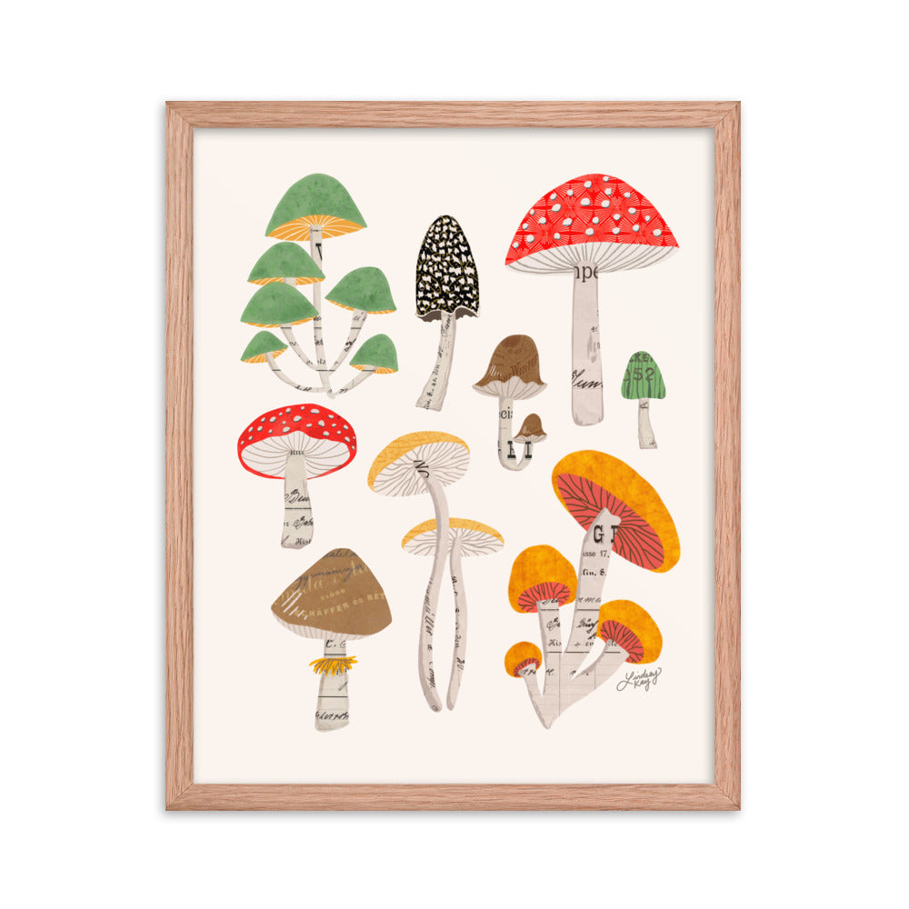 Mushroom Collage Illustration - Framed Matte Print - Lindsey Kay Collective