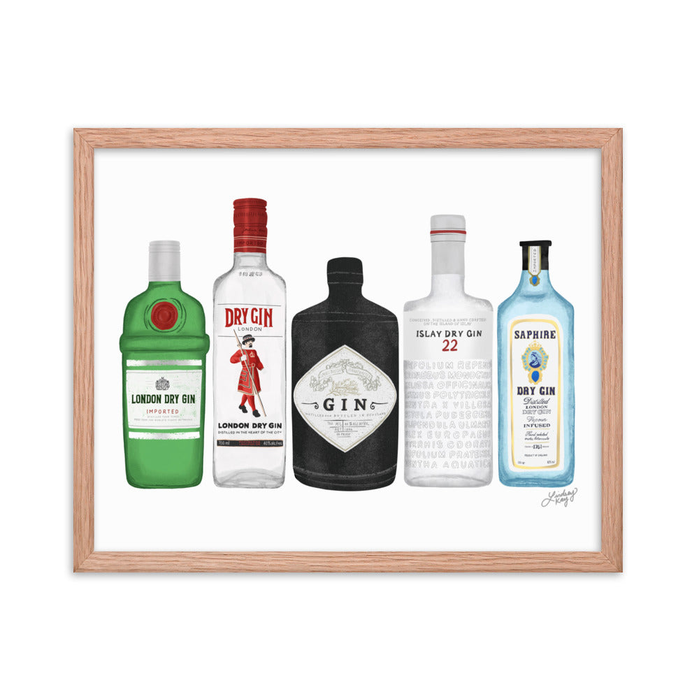 Gin Bottles Illustration - Framed Matte Print - Lindsey Kay Collective