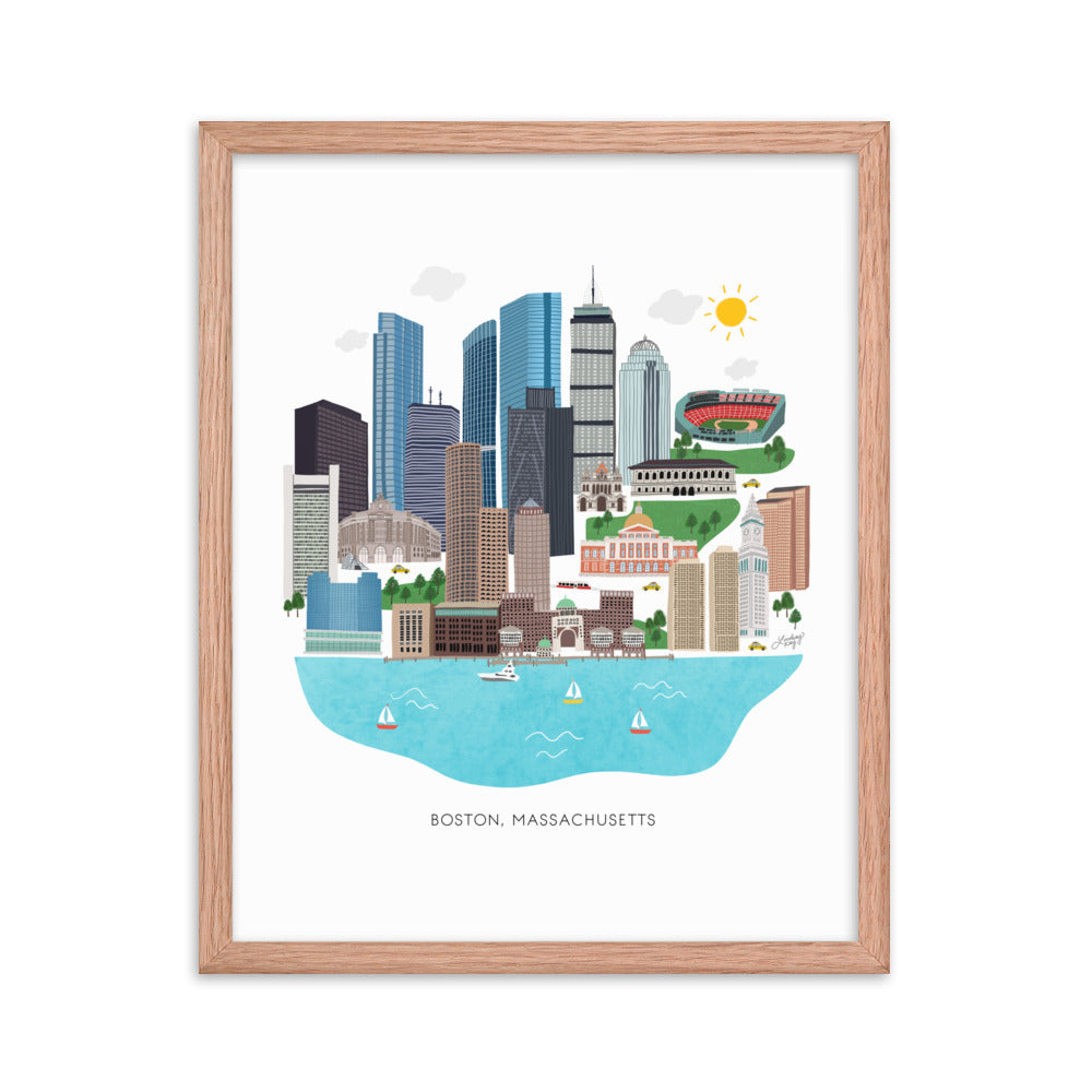 Boston Skyline Illustration - Impression mate encadrée
