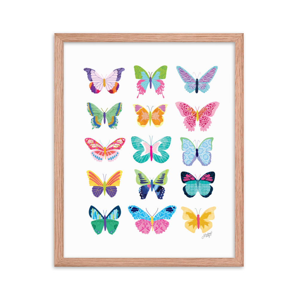 Collage de papillons colorés - Impression mate encadrée