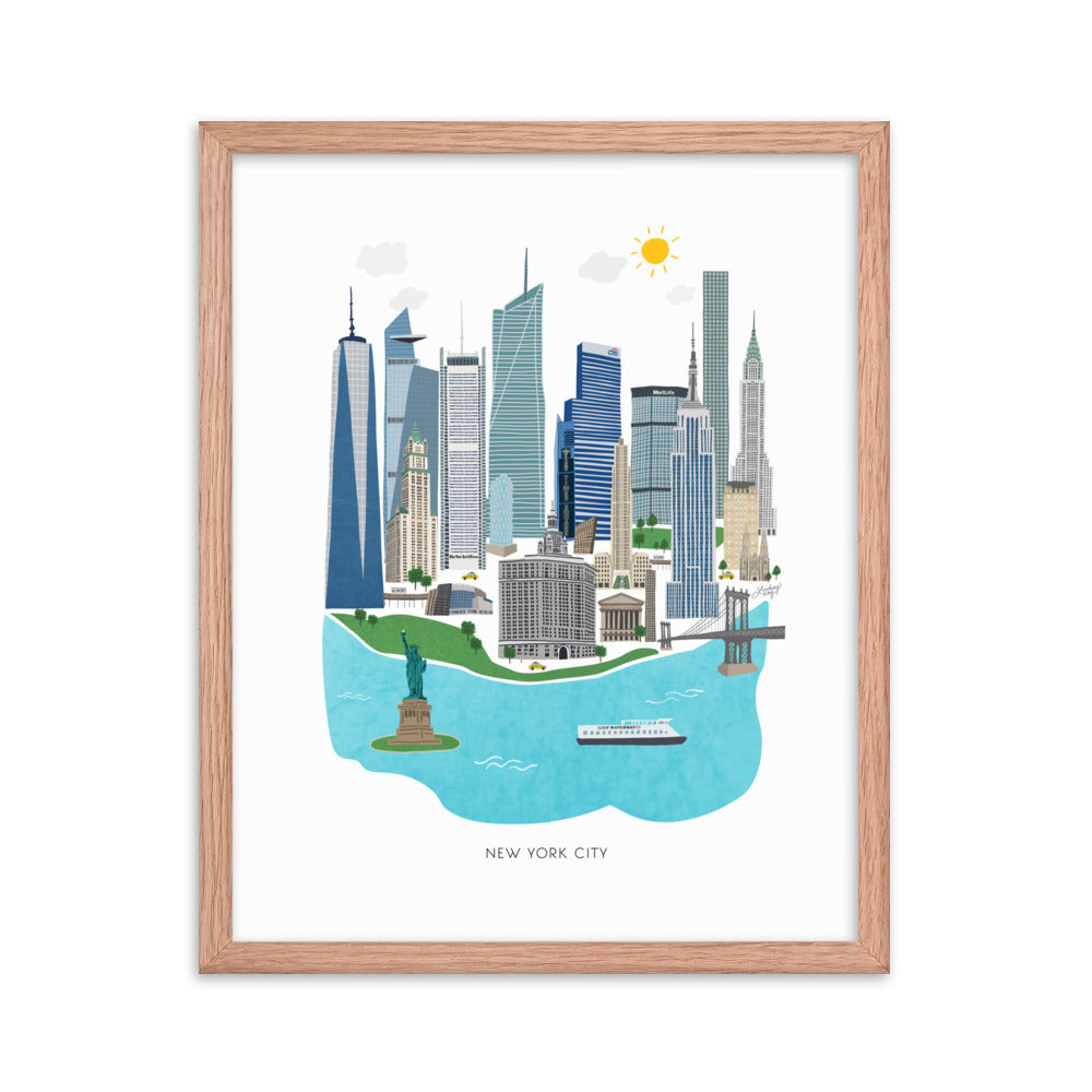 Illustration de la ville de New York - Impression d’art mate encadrée