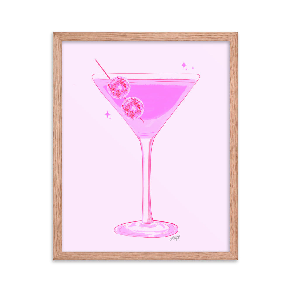 Disco Ball Martini Illustration - Framed Matte Print