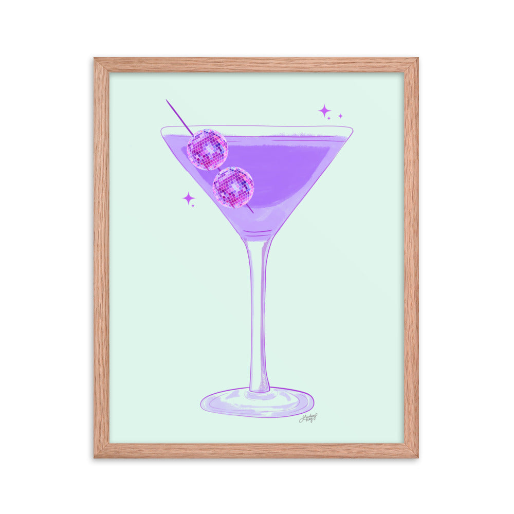 Disco Ball Martini Illustration - Framed Matte Print