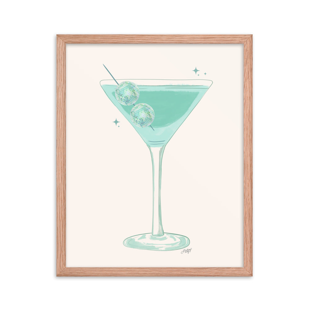 Disco Ball Martini Illustration - Framed Matte Print