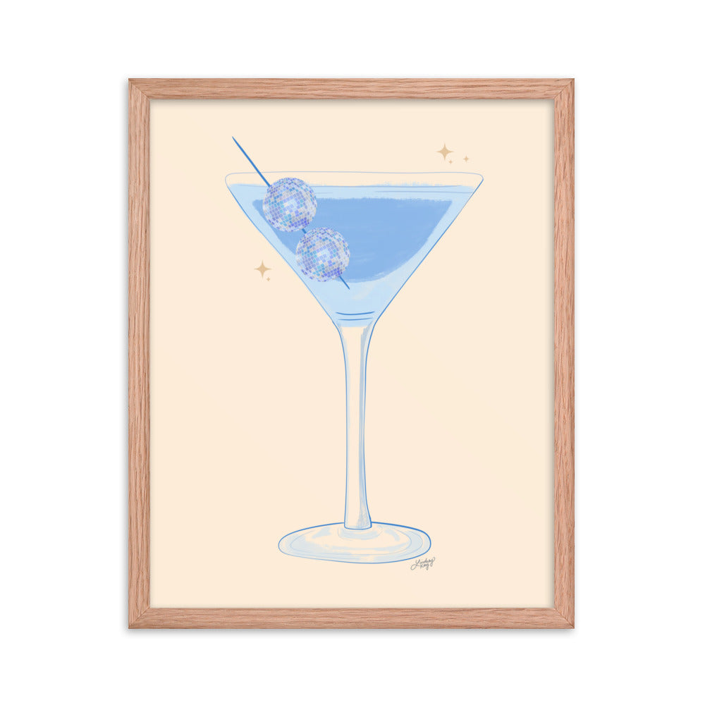 Disco Ball Martini Illustration - Framed Matte Print