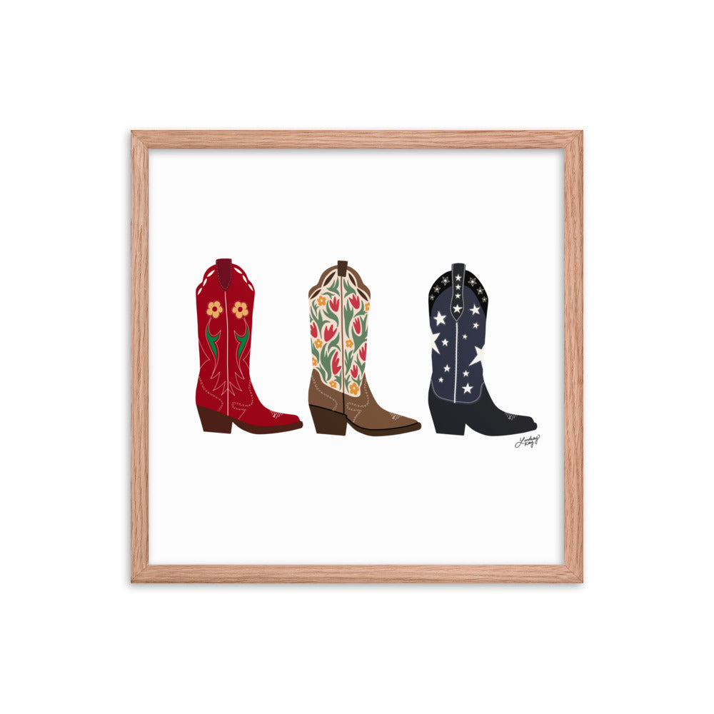Cowboy Boots Illustration - Framed Matte Print
