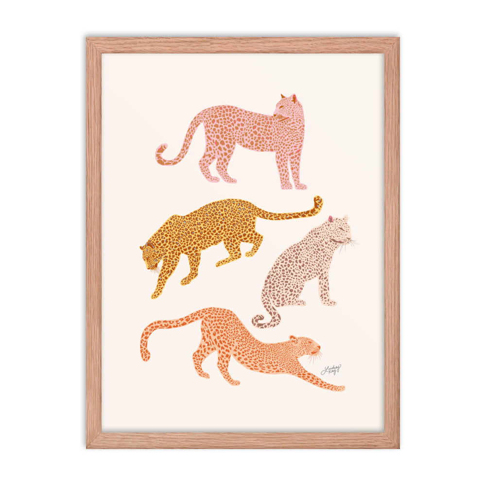 Leopards Illustration (Warm Palette) - Framed Matte Print - Lindsey Kay Collective