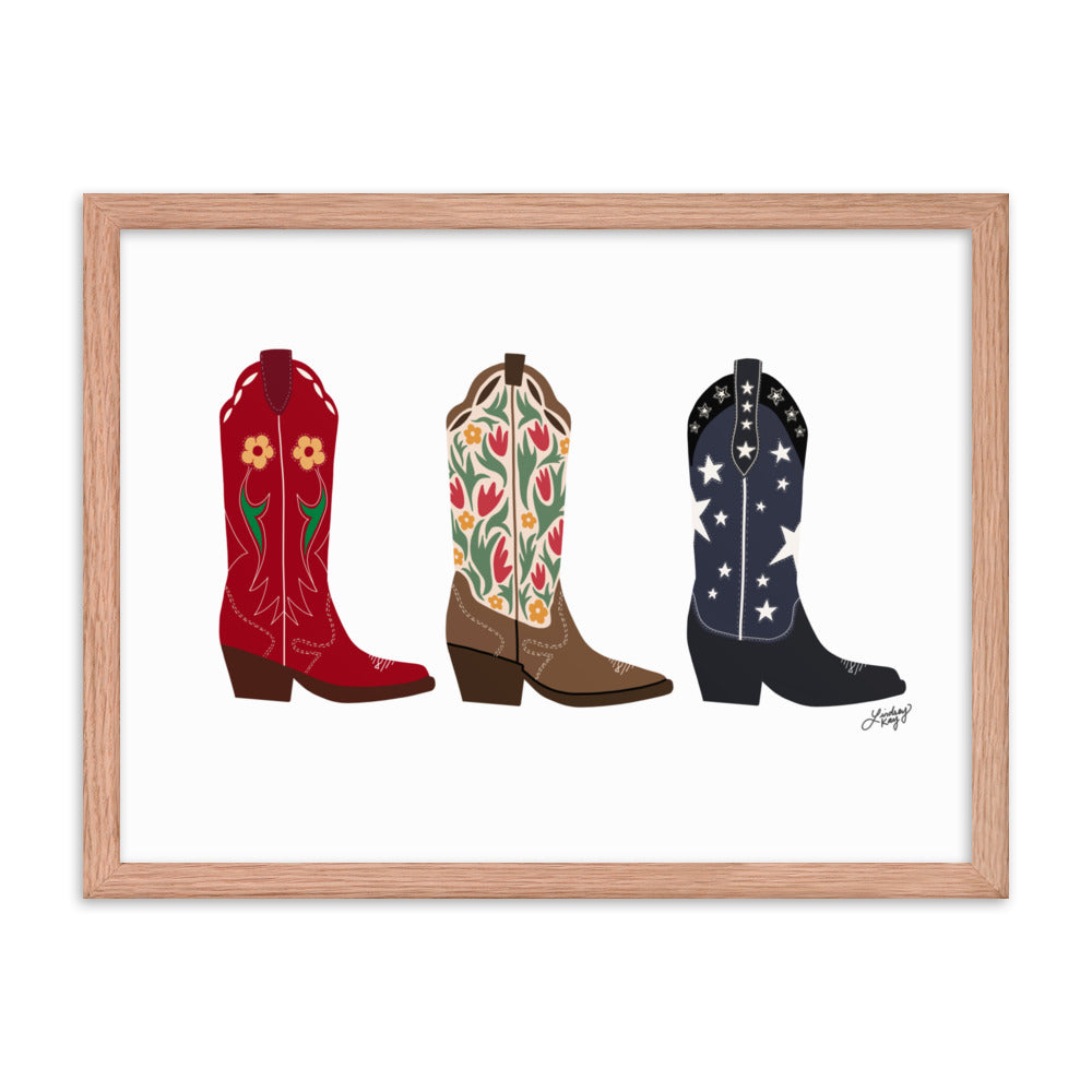 Cowboy Boots Illustration - Framed Matte Print