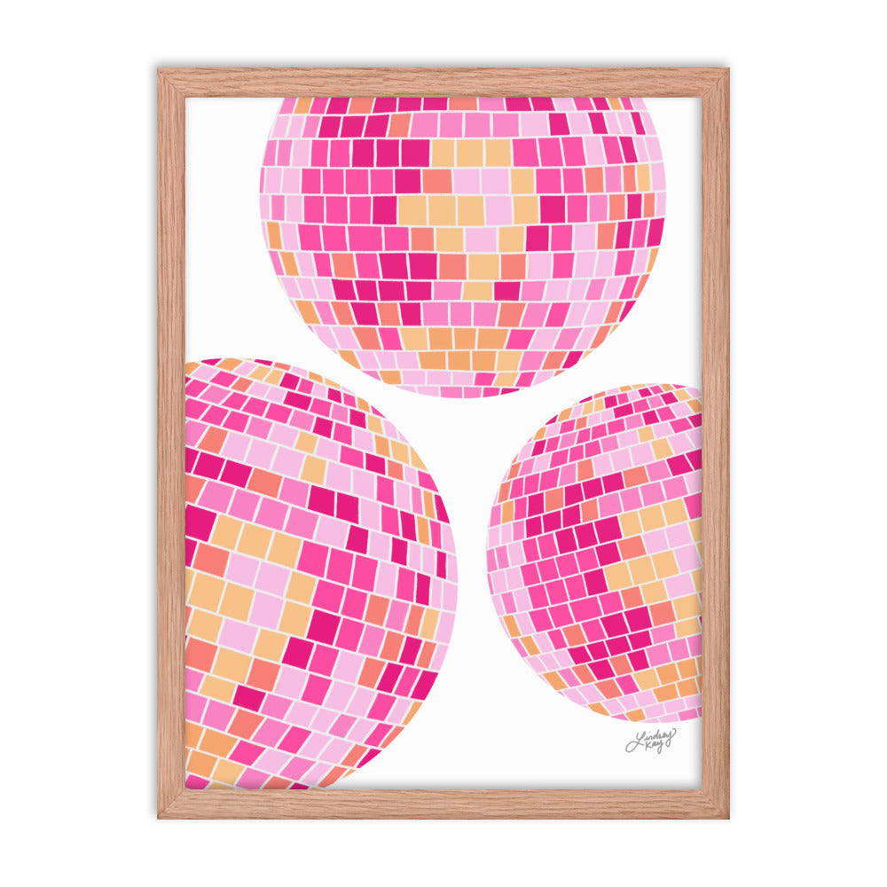 Disco Balls (Pink/Yellow Palette) - Framed Matte Print