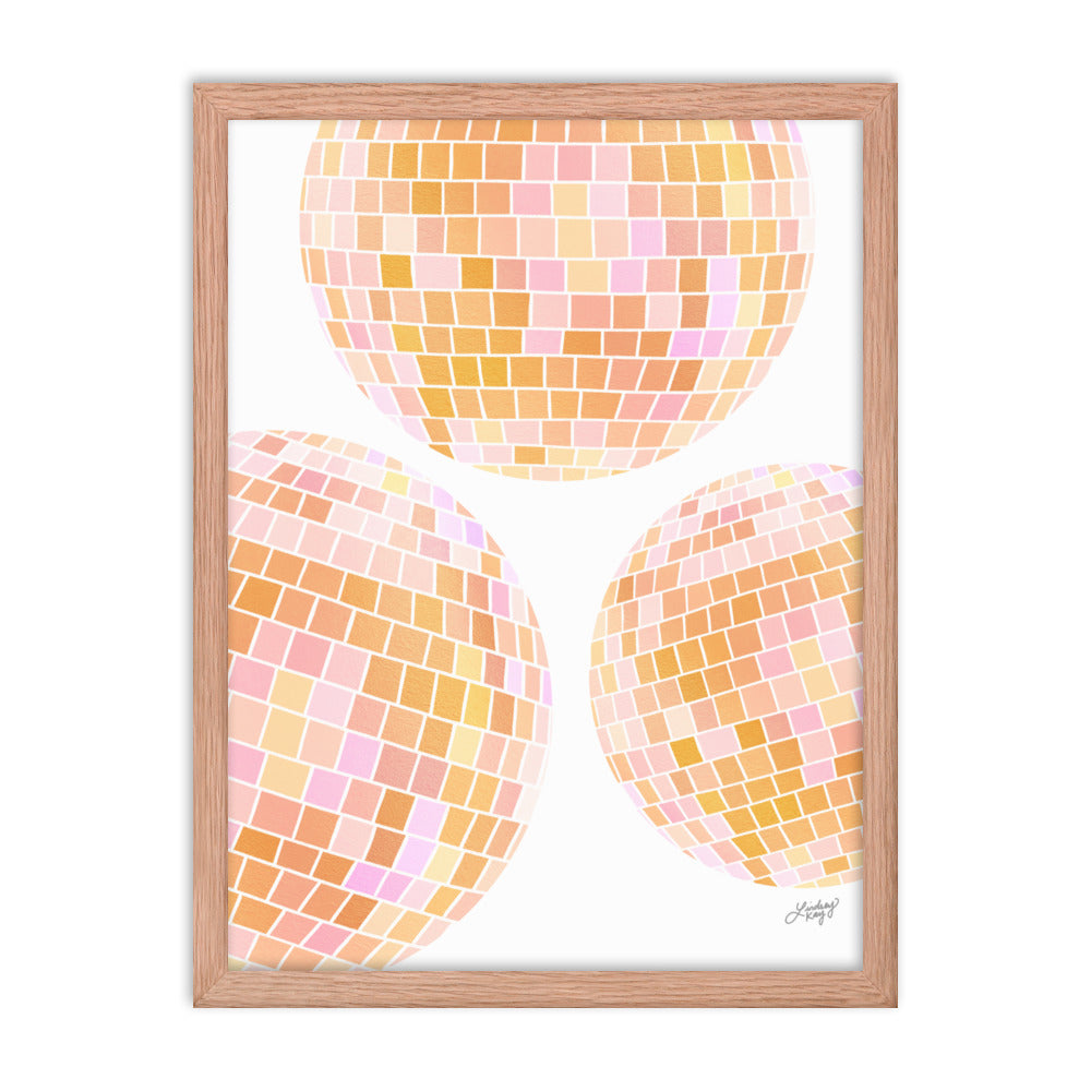 Ilustración de bolas de discoteca amarillas - Lámina Enmarcada Mate