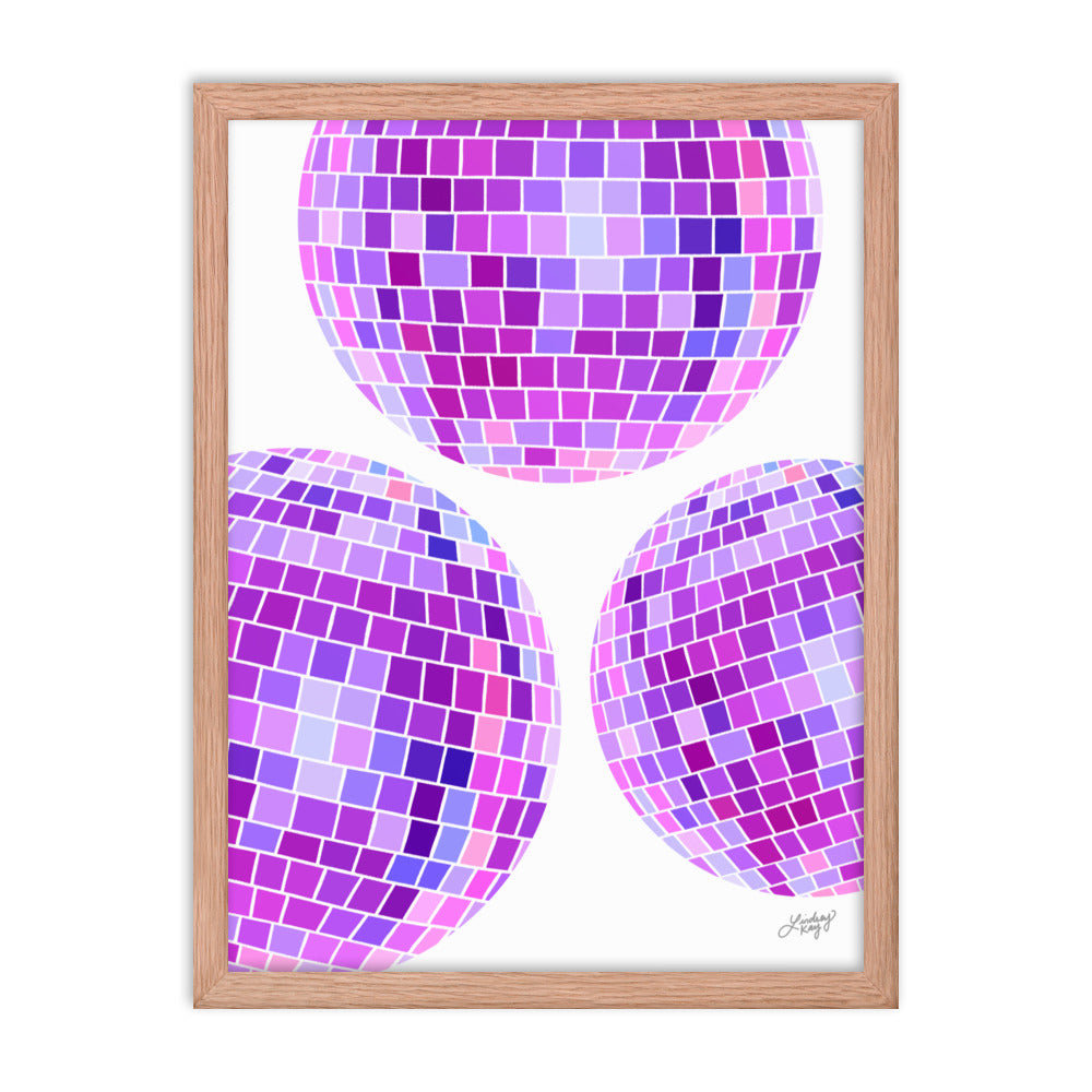 Illustration de boules disco violettes - Impression mate encadrée