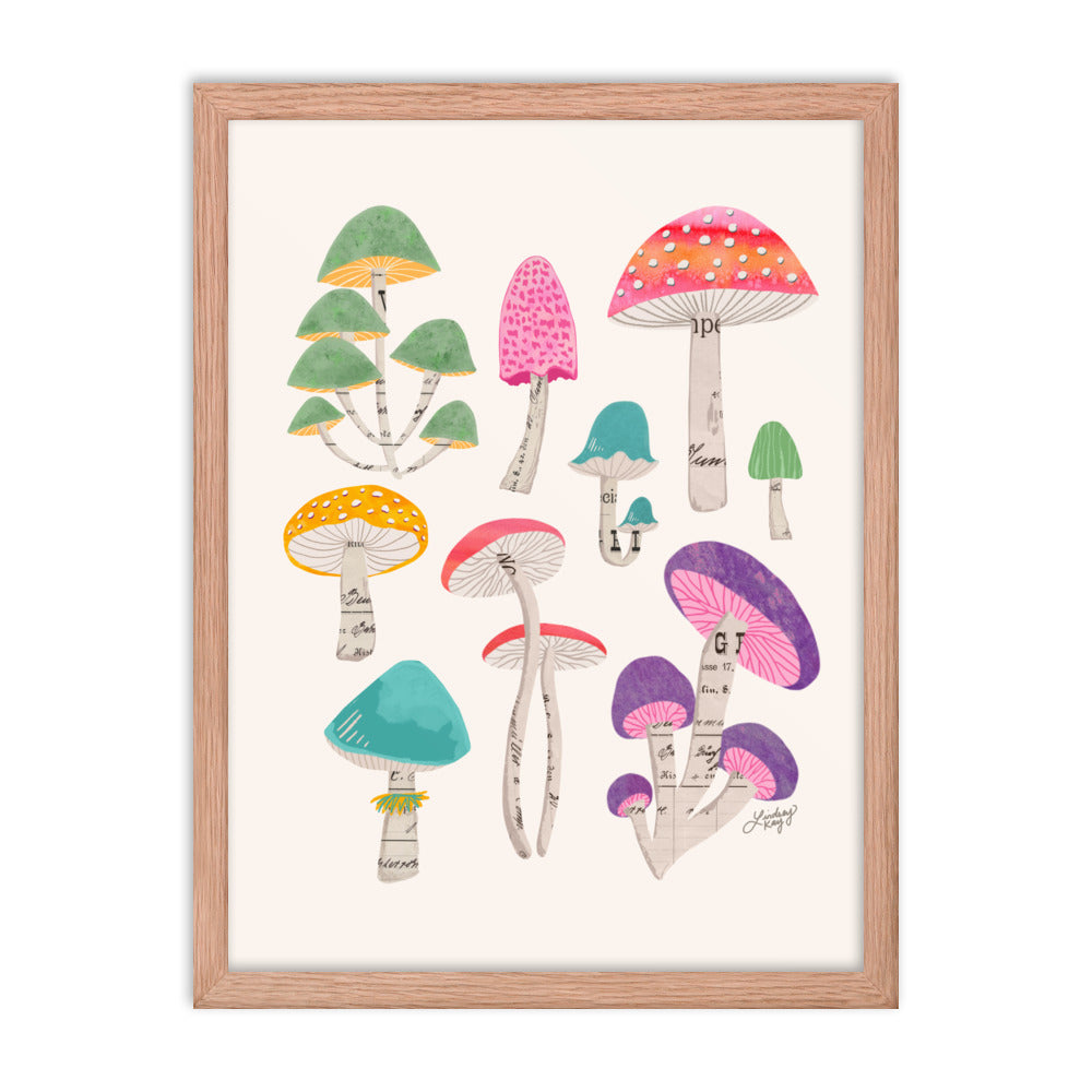 Color Mushrooms Collage Illustration - Framed Matte Print